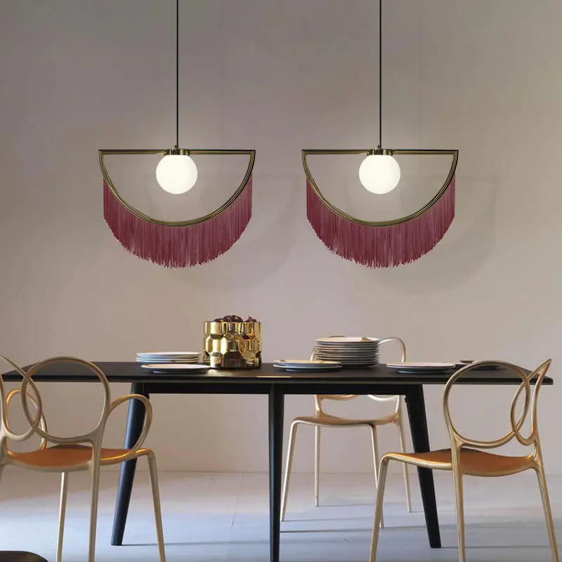 Nordic Ins Style Girl Heart Pink Tassel Single Head Lamp Postmodern Creative Bedroom Small Fresh Bedside Chandelier