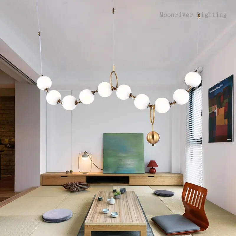 Moonriver Lighting Europe Luxury Necklace Pendant Lights Restaurant Hotel Hall Bean Chandelier White Glass Ball Hanging Lamp