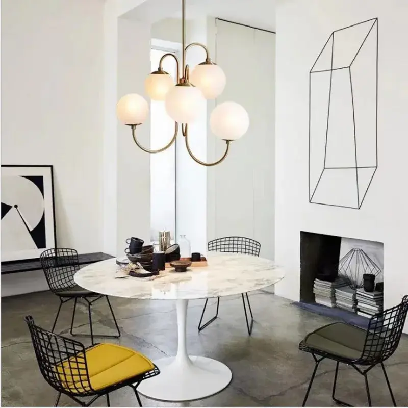 Modern Artsy Chandelier White Glass Balls Hanging Lamp Dining Table Coffee House Pendant Light for Home Living Room Restaurant