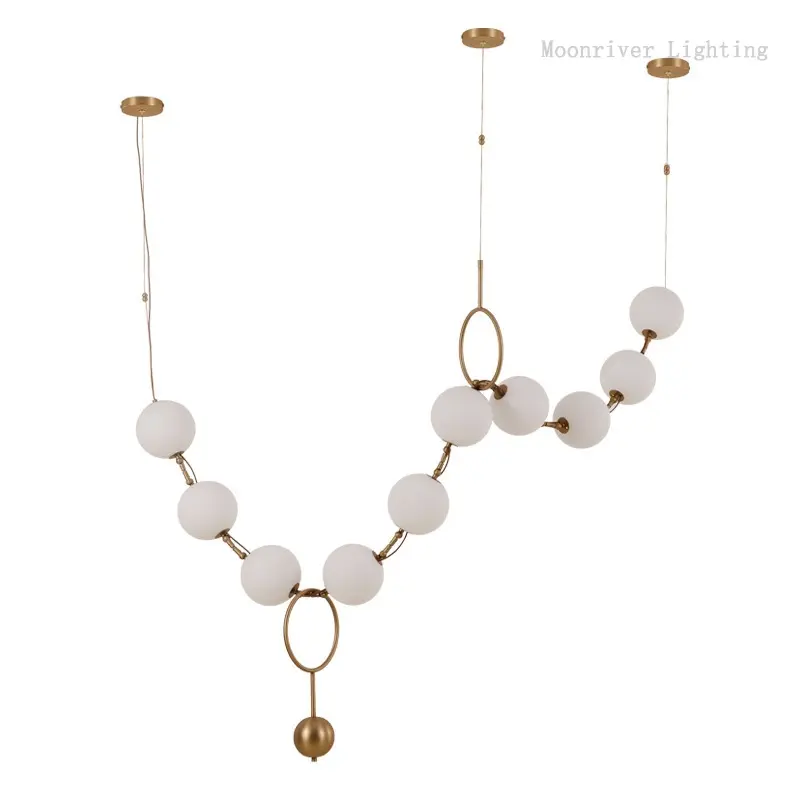 Moonriver Lighting Europe Luxury Necklace Pendant Lights Restaurant Hotel Hall Bean Chandelier White Glass Ball Hanging Lamp