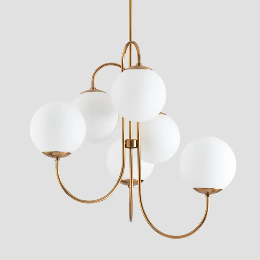 Modern Artsy Chandelier White Glass Balls Hanging Lamp Dining Table Coffee House Pendant Light for Home Living Room Restaurant