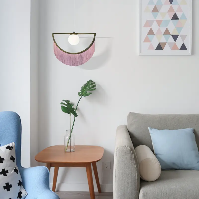 Nordic Ins Style Girl Heart Pink Tassel Single Head Lamp Postmodern Creative Bedroom Small Fresh Bedside Chandelier
