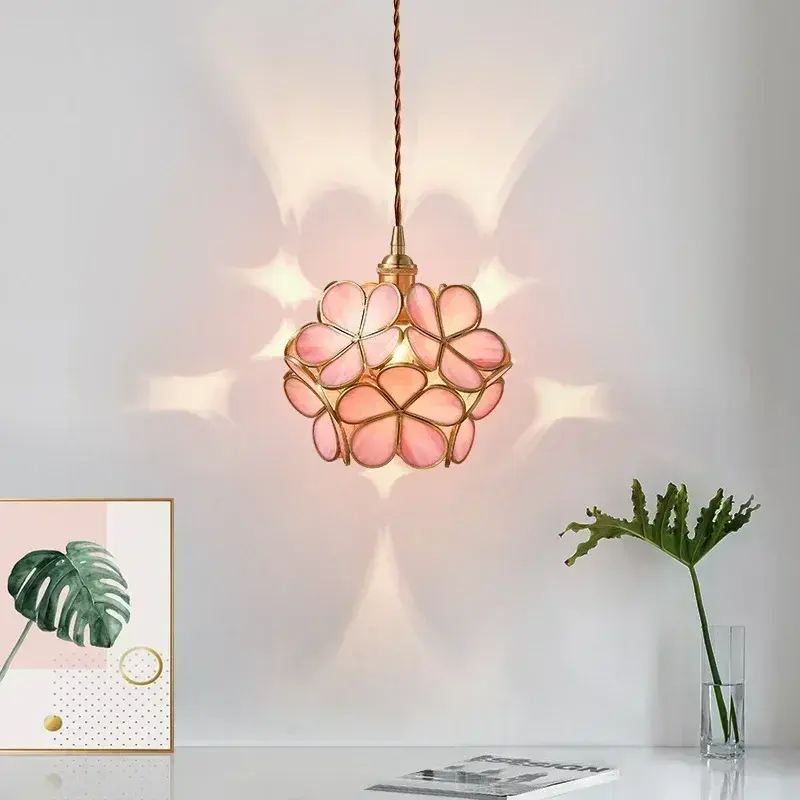 Nordic Ins Glass Lamp Warm Maiden Heart Bedroom Bedside Corridor Copper Chandelier