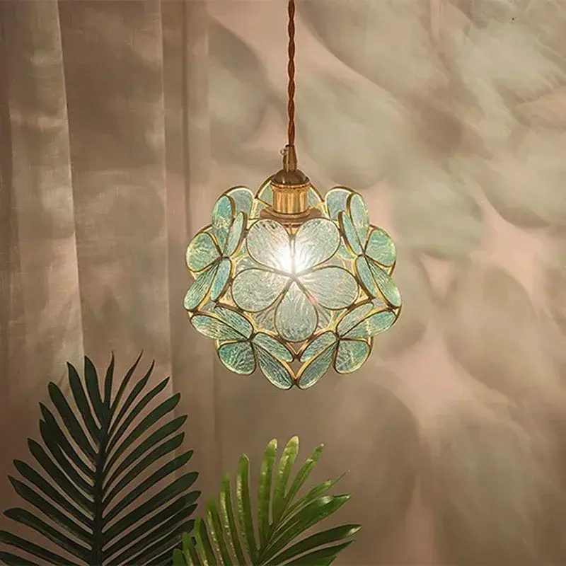 Nordic Ins Glass Lamp Warm Maiden Heart Bedroom Bedside Corridor Copper Chandelier