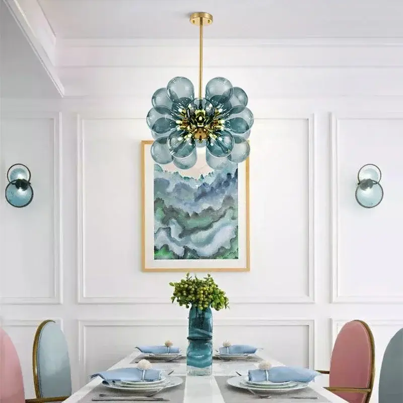 Moonriver Lighting Fashion Glass Bubble Hanging Lamps for Ceiling Modern Room Decor Chandelier Living Room Color Pendant Light