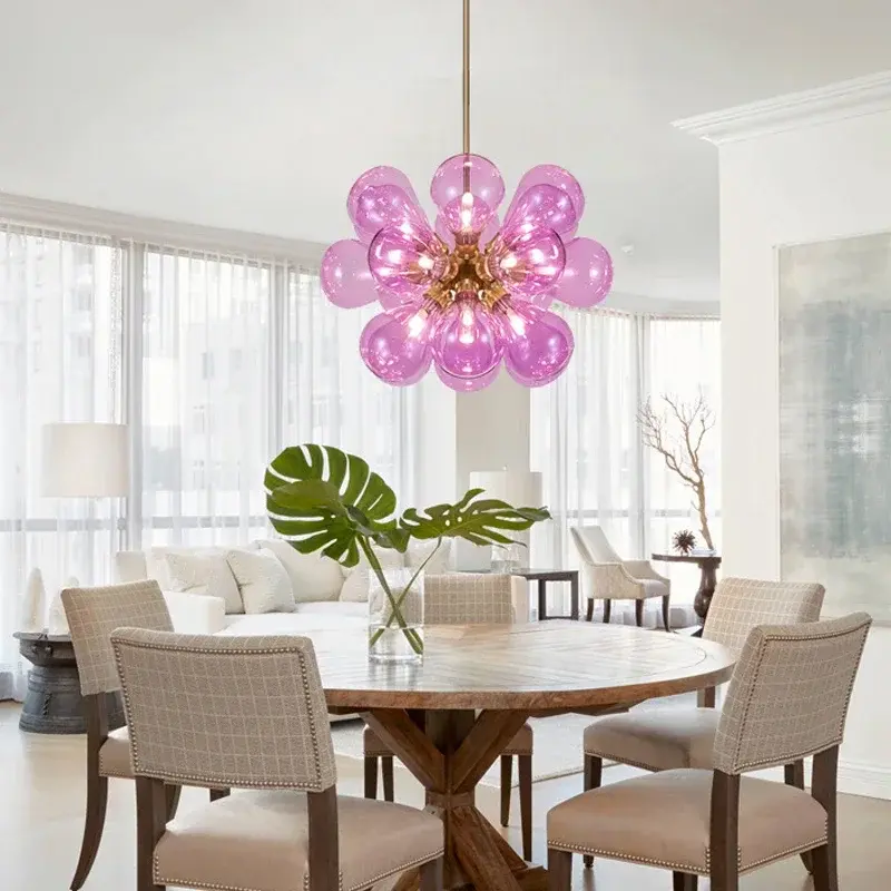 Moonriver Lighting Fashion Glass Bubble Hanging Lamps for Ceiling Modern Room Decor Chandelier Living Room Color Pendant Light