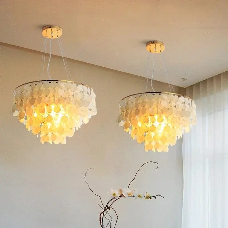 Art Decor Shell Pendant Lights Modern Hotel Restaurant Shop Cozy Chandelier Living Room Bedroom Hanging Lamp for Room Decor