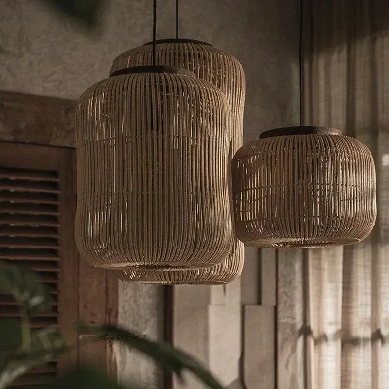 Japan Rattan Weaving Pendant Light Teahouse Restaurant Chandelier Wabi Sabi Living Room Ceiling Light for Home Decoration Lustre