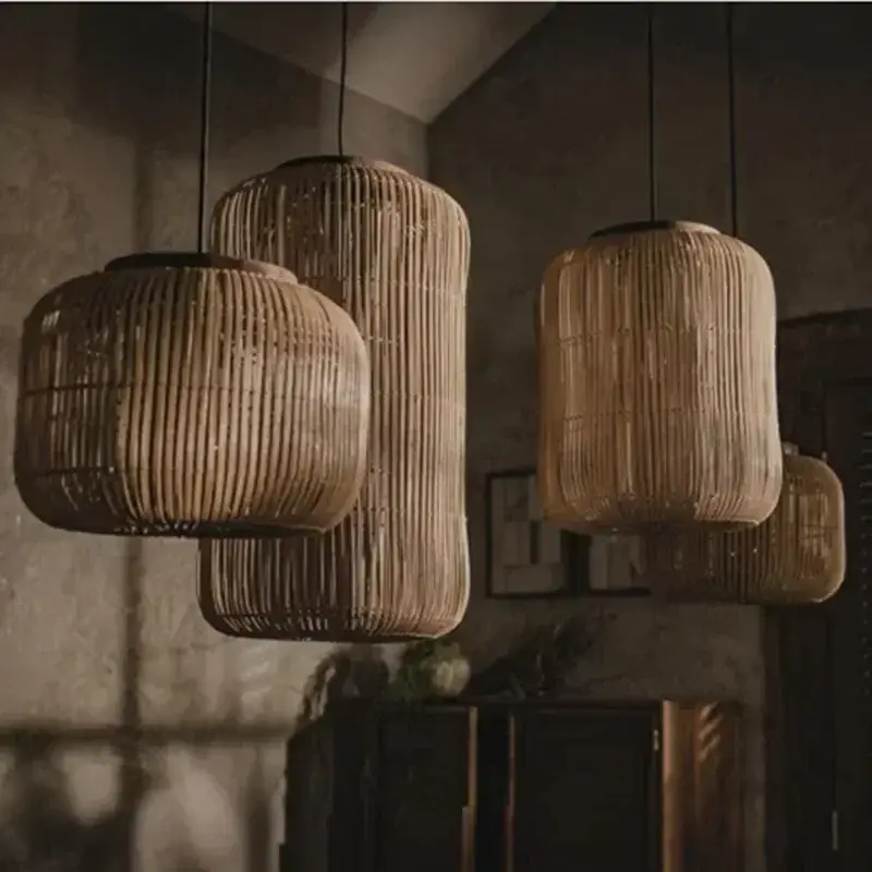 Japan Rattan Weaving Pendant Light Teahouse Restaurant Chandelier Wabi Sabi Living Room Ceiling Light for Home Decoration Lustre