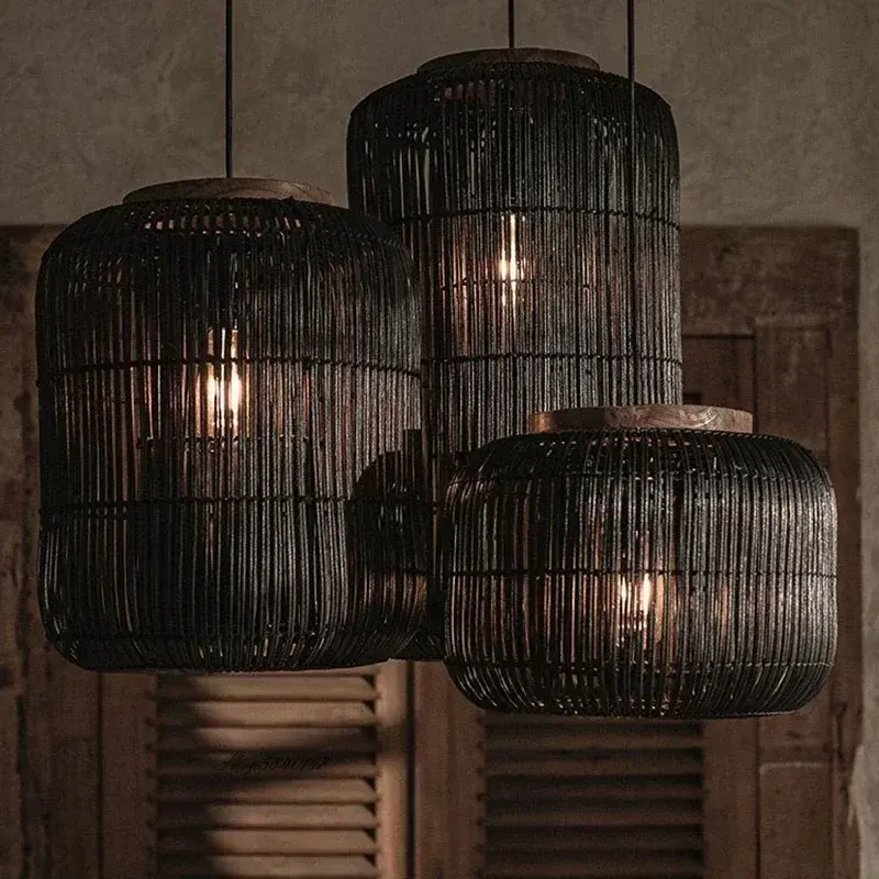Japan Rattan Weaving Pendant Light Teahouse Restaurant Chandelier Wabi Sabi Living Room Ceiling Light for Home Decoration Lustre
