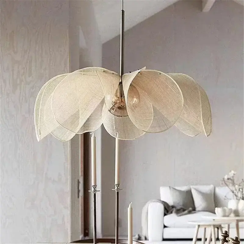 Wabi Sabi Fabric Pendant Lights French Led Light Hotel Restaurant Cloth Flower Lamp Living Room Hanging Lamp for Home Deocr