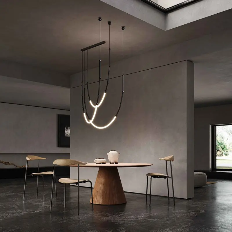 Modern Art Bar Counter Chandelier Restaurant LED Hanging Lamp Simple Line Home Decor Pendant Light Lobby Pendant Light Lamparas
