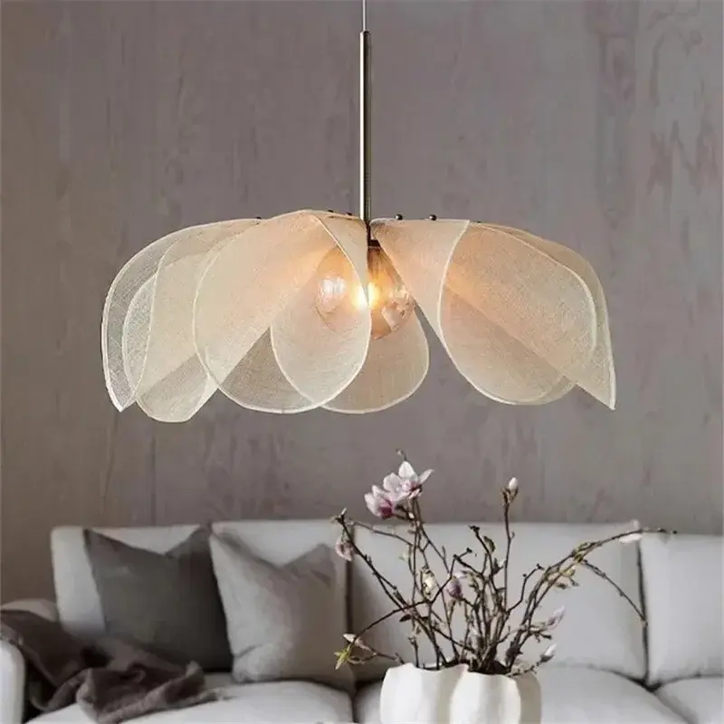 Wabi Sabi Fabric Pendant Lights French Led Light Hotel Restaurant Cloth Flower Lamp Living Room Hanging Lamp for Home Deocr