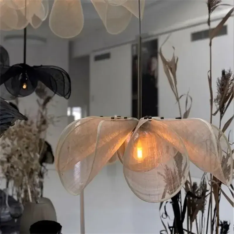 Wabi Sabi Fabric Pendant Lights French Led Light Hotel Restaurant Cloth Flower Lamp Living Room Hanging Lamp for Home Deocr