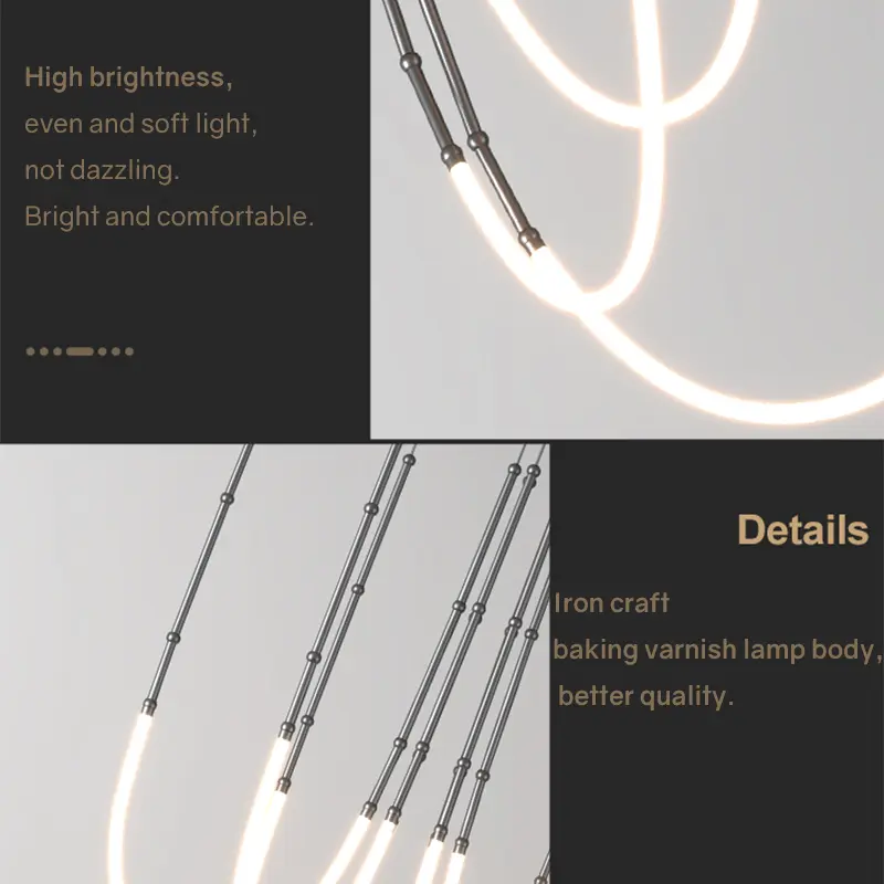 Modern Art Bar Counter Chandelier Restaurant LED Hanging Lamp Simple Line Home Decor Pendant Light Lobby Pendant Light Lamparas