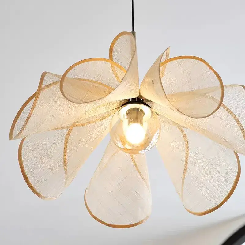 Wabi Sabi Fabric Pendant Lights French Led Light Hotel Restaurant Cloth Flower Lamp Living Room Hanging Lamp for Home Deocr