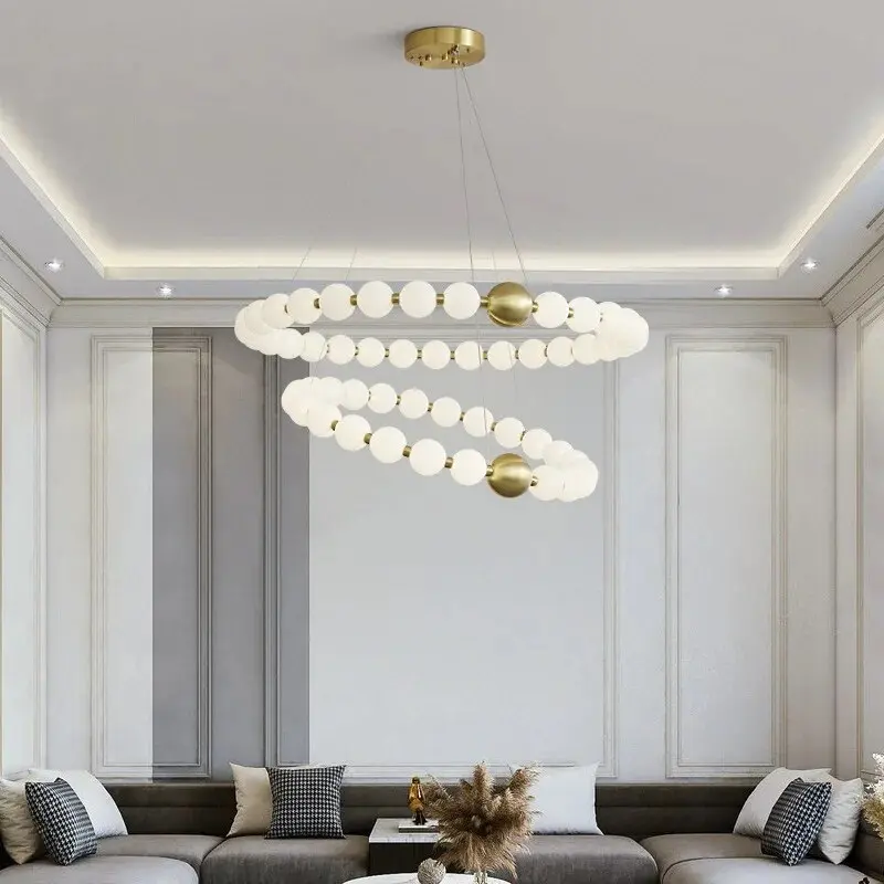 Europe Luxury Necklace Led Ceiling Chandelier Magic Bean Room Ceiling Lamp White Ball Pendant Lights Home Decorations Lustre