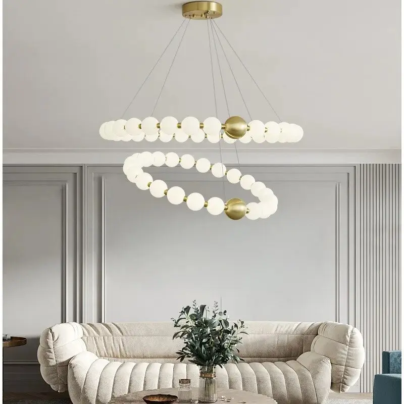 Europe Luxury Necklace Led Ceiling Chandelier Magic Bean Room Ceiling Lamp White Ball Pendant Lights Home Decorations Lustre
