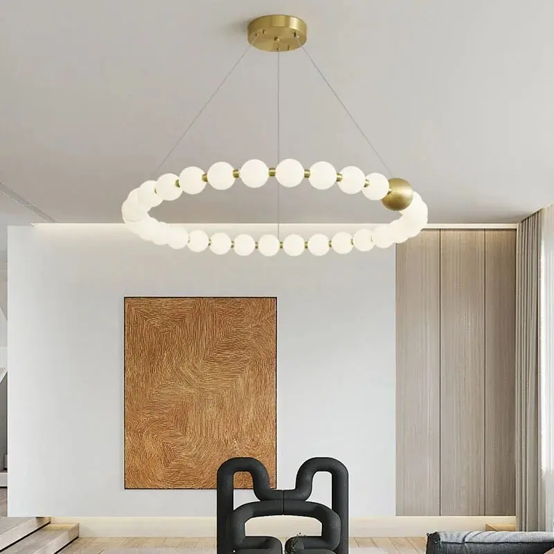 Europe Luxury Necklace Led Ceiling Chandelier Magic Bean Room Ceiling Lamp White Ball Pendant Lights Home Decorations Lustre