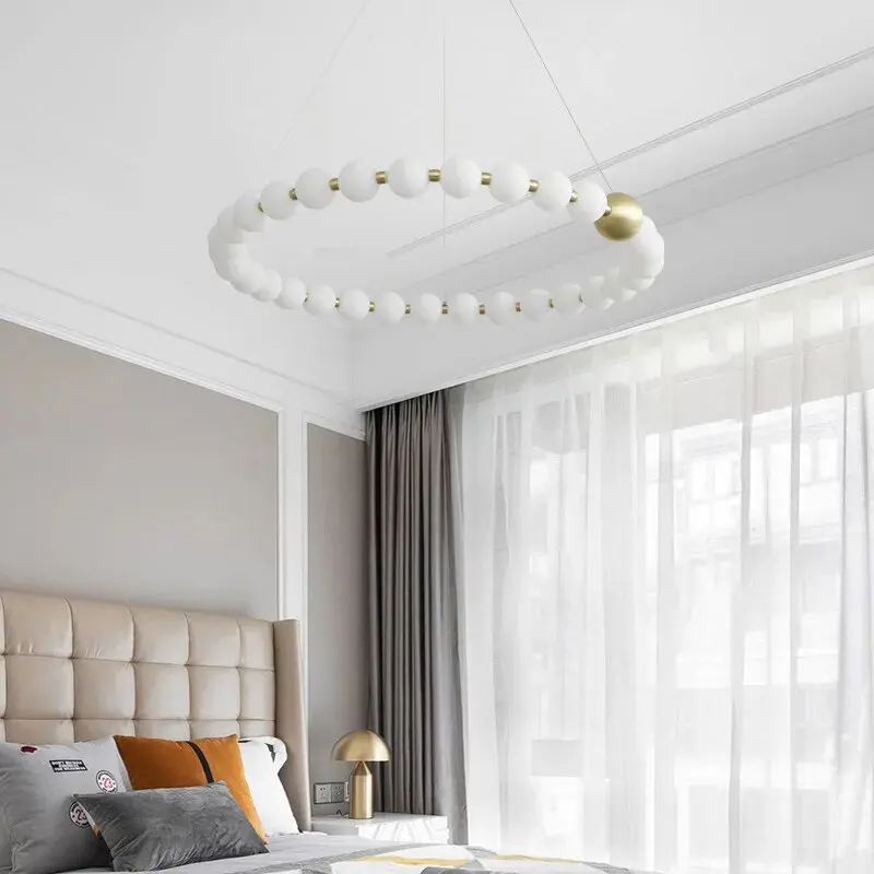 Europe Luxury Necklace Led Ceiling Chandelier Magic Bean Room Ceiling Lamp White Ball Pendant Lights Home Decorations Lustre