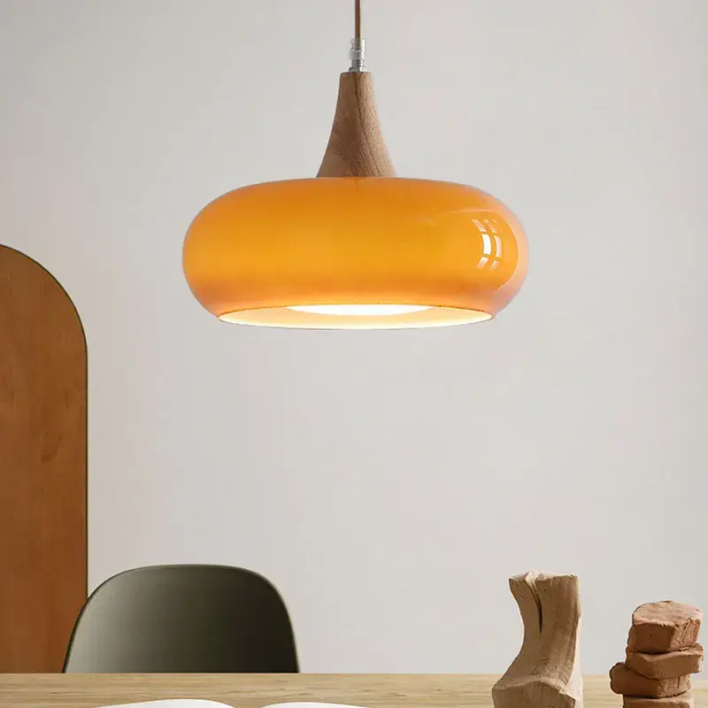 Japanese Retro Pendant Lights Korea Wooden Art Glass Chandelier Living Room Cafe Bar Led Lights for Home Deco Mood Lights