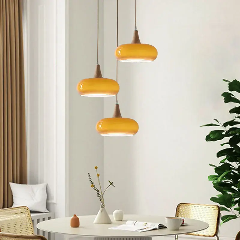 Japanese Retro Pendant Lights Korea Wooden Art Glass Chandelier Living Room Cafe Bar Led Lights for Home Deco Mood Lights