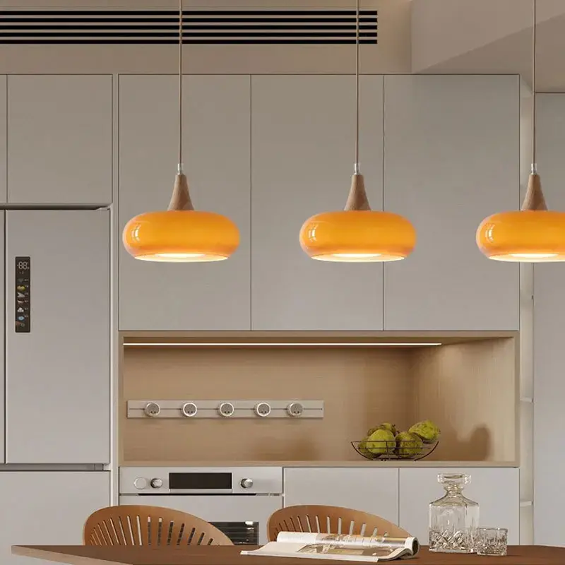Japanese Retro Pendant Lights Korea Wooden Art Glass Chandelier Living Room Cafe Bar Led Lights for Home Deco Mood Lights