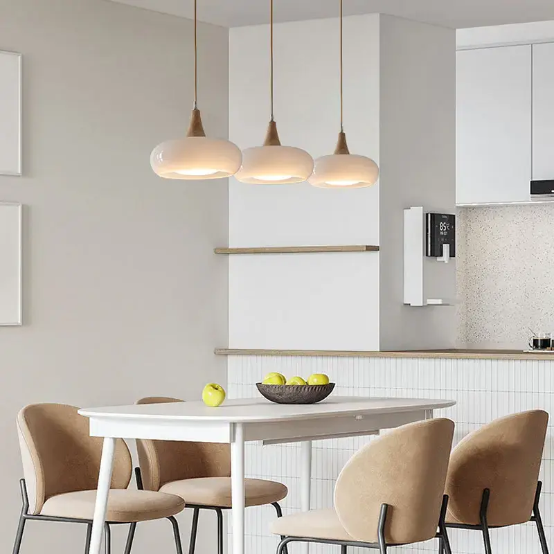 Japanese Retro Pendant Lights Korea Wooden Art Glass Chandelier Living Room Cafe Bar Led Lights for Home Deco Mood Lights