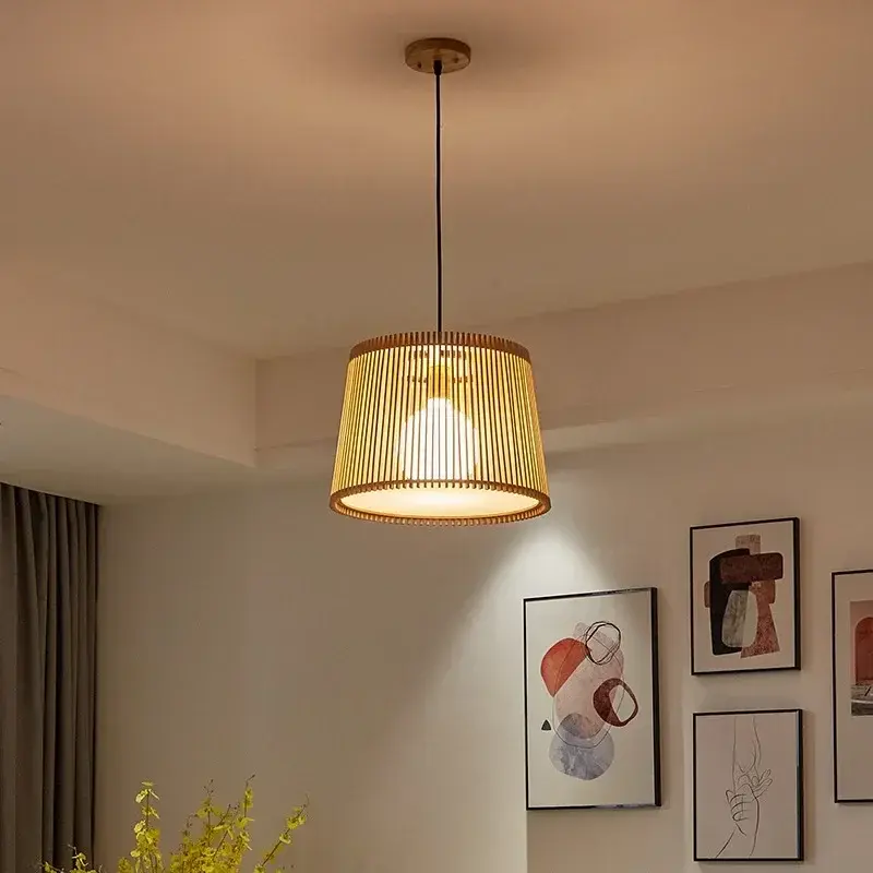 Wood Bamboo Chandelier Nordic Restaurant Hotel Shop Ceiling Lamps Living Room Table Pendant Light for Home Decor Lustre