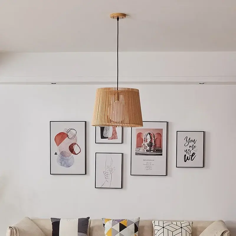 Wood Bamboo Chandelier Nordic Restaurant Hotel Shop Ceiling Lamps Living Room Table Pendant Light for Home Decor Lustre