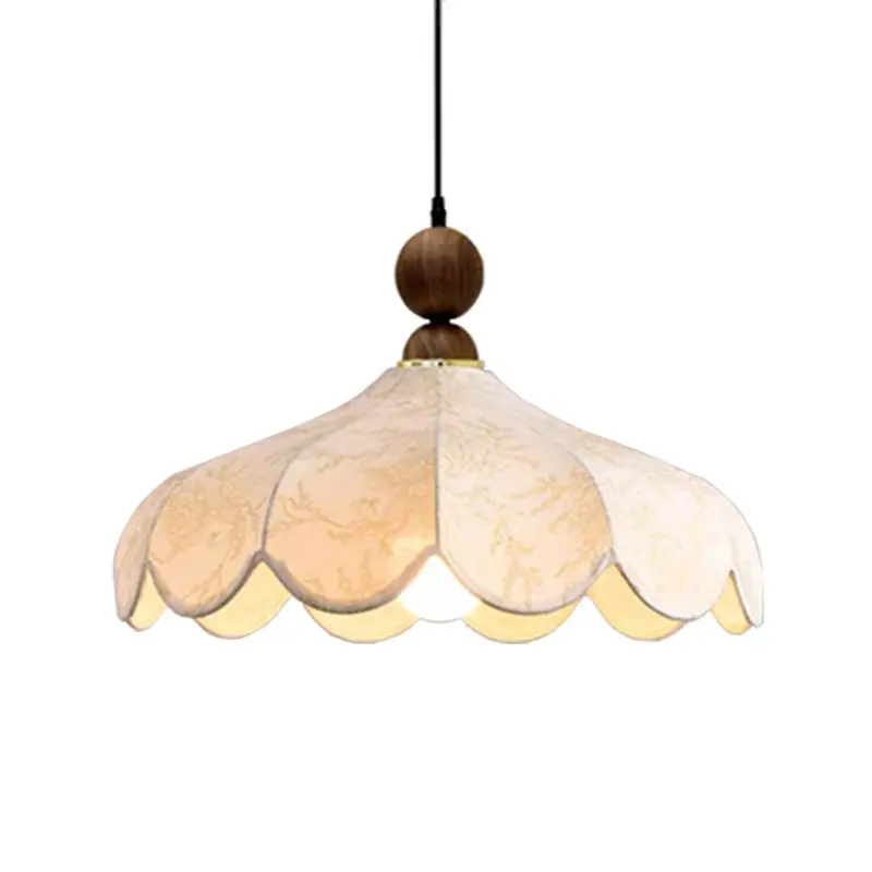 French Dining Room Pendant Light Vintage Fabric Restaurant Hotel Ceiling Lamp Living Room Wood Led Lights for Room Decor Lustre