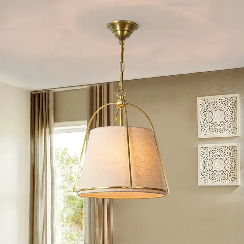 American Retro Metal Pendant Lights Vintage Restaurant Coffee Table Hanging Lamp Living Dinging Room Cloth Chandelier Lustre