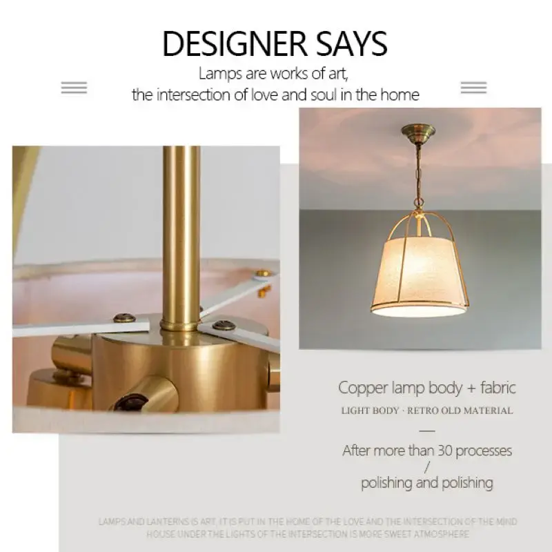 American Retro Metal Pendant Lights Vintage Restaurant Coffee Table Hanging Lamp Living Dinging Room Cloth Chandelier Lustre