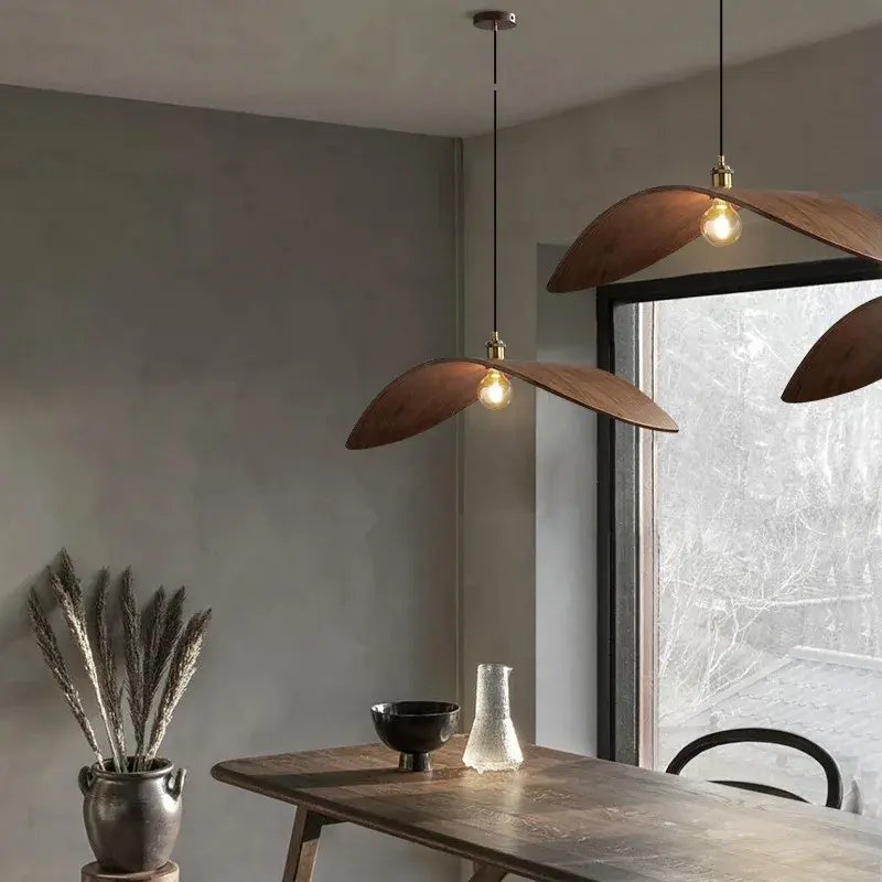 Retro Solid Wood Pendant Light Japanese Wabi Sabi Kitchen Dining Room Hanging Lamp Living Room Bedroom E27 Led Light Mood Light