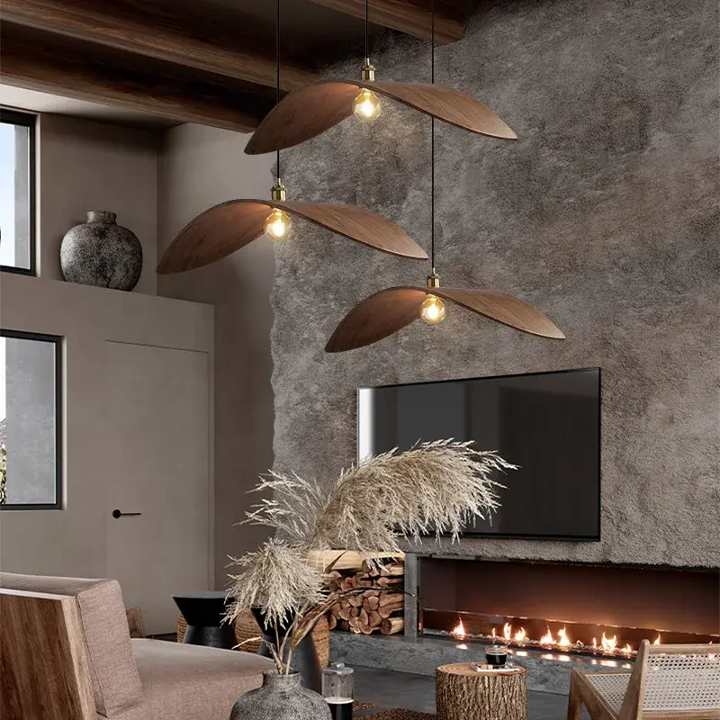 Retro Solid Wood Pendant Light Japanese Wabi Sabi Kitchen Dining Room Hanging Lamp Living Room Bedroom E27 Led Light Mood Light