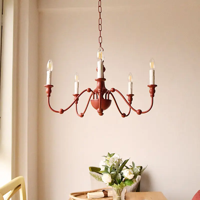 Vintage Iron Pendant Light Retro Candle Chandelier French Restaurant Shop Hotel Art Decor Light Living Room Hanging Lamp