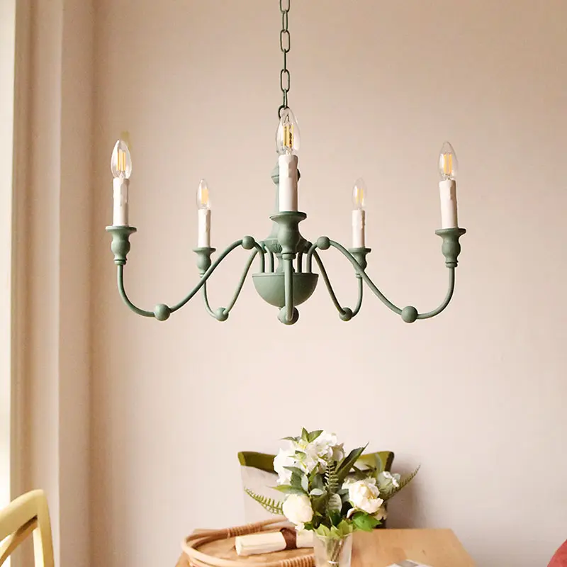 Vintage Iron Pendant Light Retro Candle Chandelier French Restaurant Shop Hotel Art Decor Light Living Room Hanging Lamp
