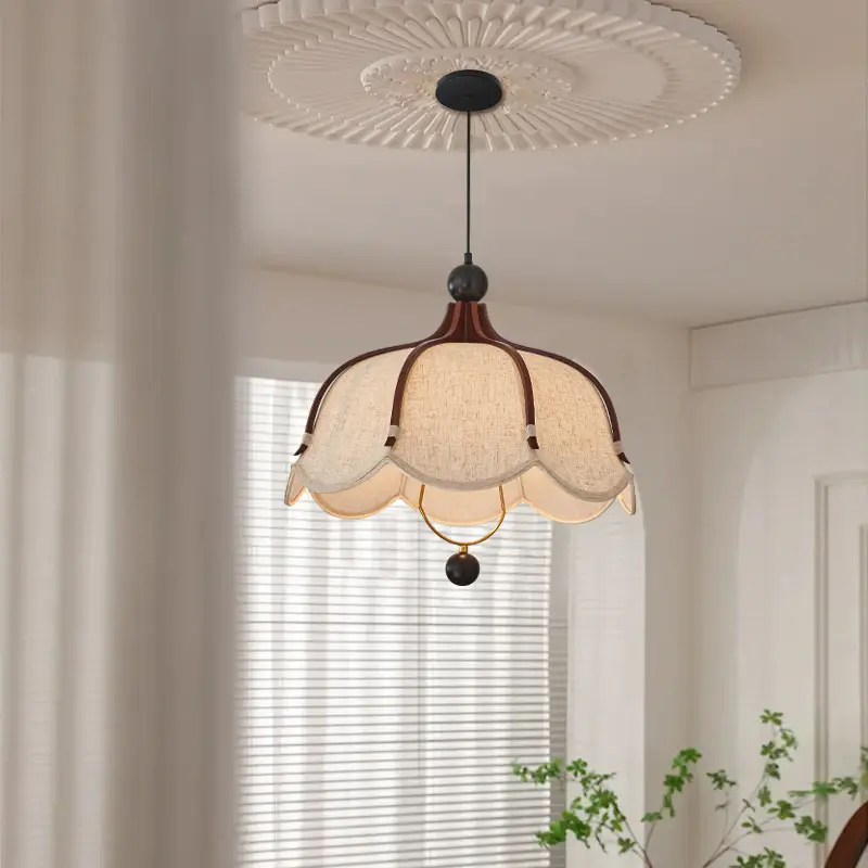 Restaurant Hotel Wabi Sabi Wood Pendant Light Vintage Cloth Chandelier Living Dinging Room Retro Hanging Lamp for Room Decor