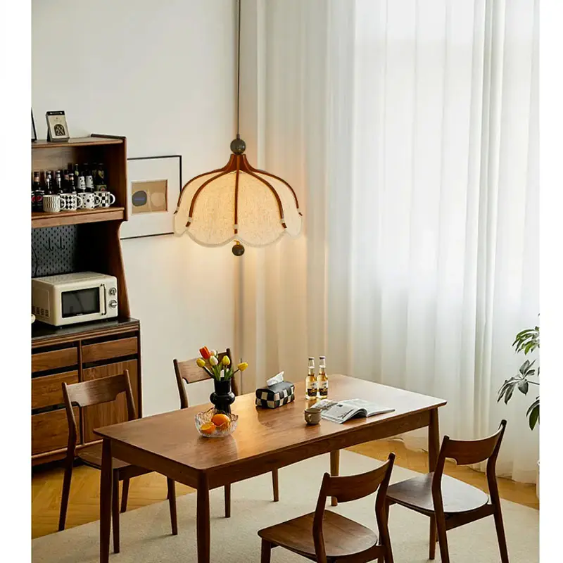 Restaurant Hotel Wabi Sabi Wood Pendant Light Vintage Cloth Chandelier Living Dinging Room Retro Hanging Lamp for Room Decor