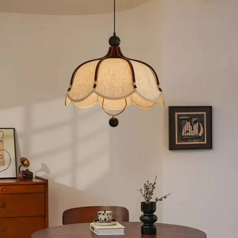 Restaurant Hotel Wabi Sabi Wood Pendant Light Vintage Cloth Chandelier Living Dinging Room Retro Hanging Lamp for Room Decor