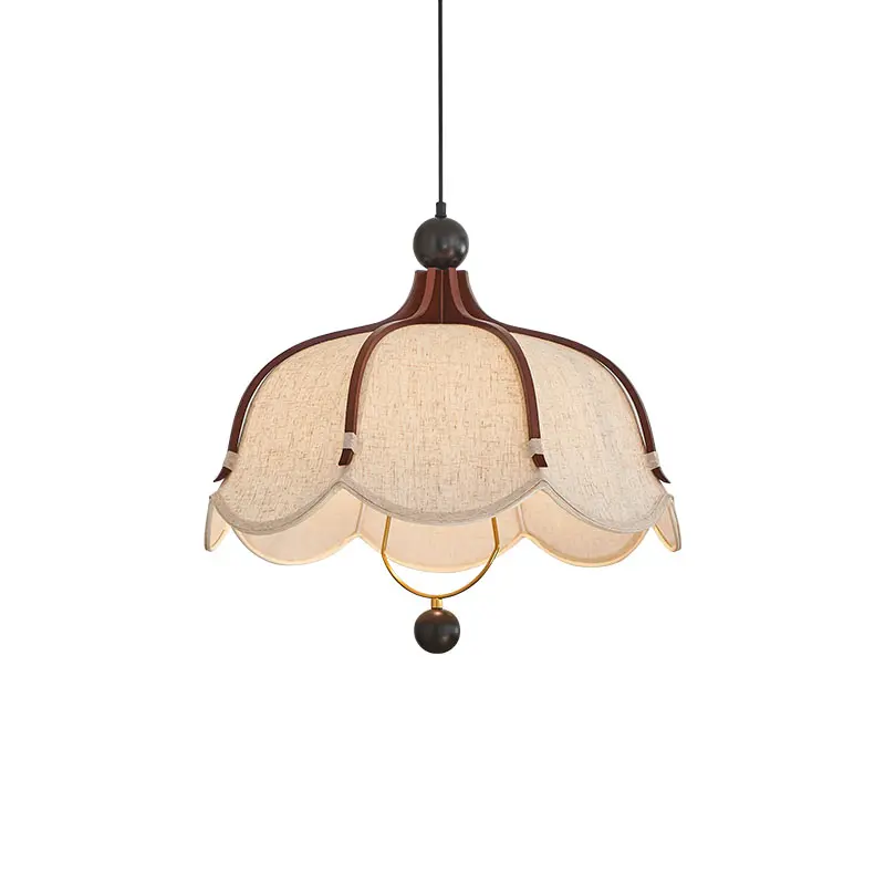 Restaurant Hotel Wabi Sabi Wood Pendant Light Vintage Cloth Chandelier Living Dinging Room Retro Hanging Lamp for Room Decor
