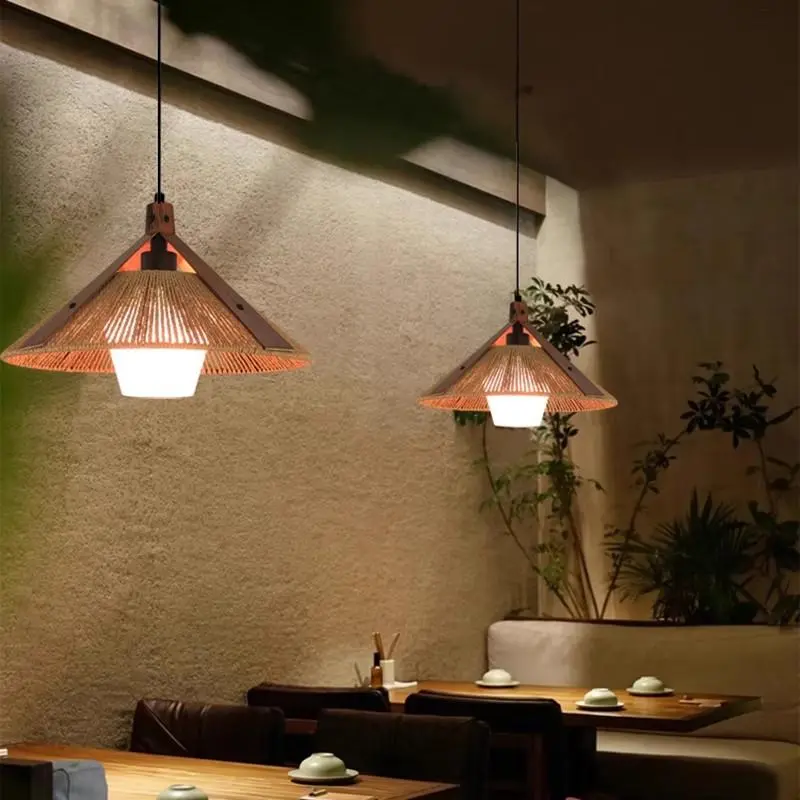 Wabi Sabi Hotel Restaurant Ceiling Pendant Lamp Japan Hemp Rope Chandelier Living Room Art Deco Hanging Lamp for Room Decor