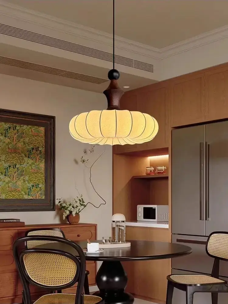 Retro Fabric Pendant Lights Vintage Wood Chandeliers Traditional Restaurant Hotel Classic Hanging Lamp Living Room Led Lights