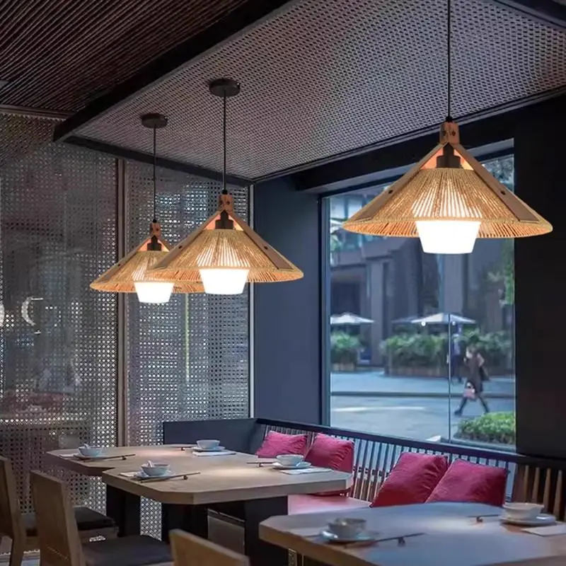 Wabi Sabi Hotel Restaurant Ceiling Pendant Lamp Japan Hemp Rope Chandelier Living Room Art Deco Hanging Lamp for Room Decor