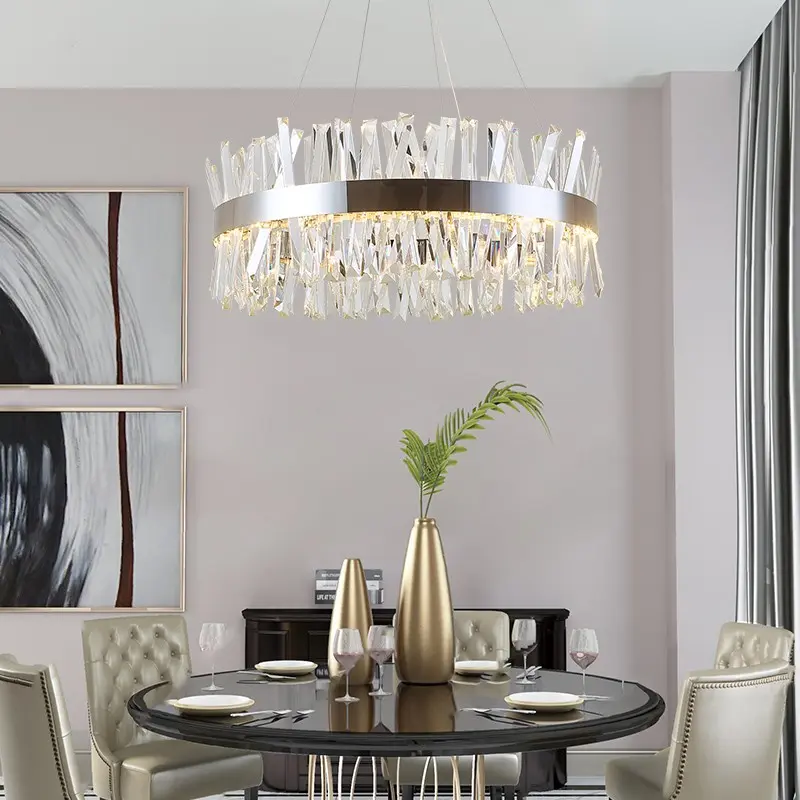 France Retro Crystal Chandeliers Hotel Restaurant Hall Luxury Ring Pendant Lights Living Dining Room Kitchen Island LED Lights
