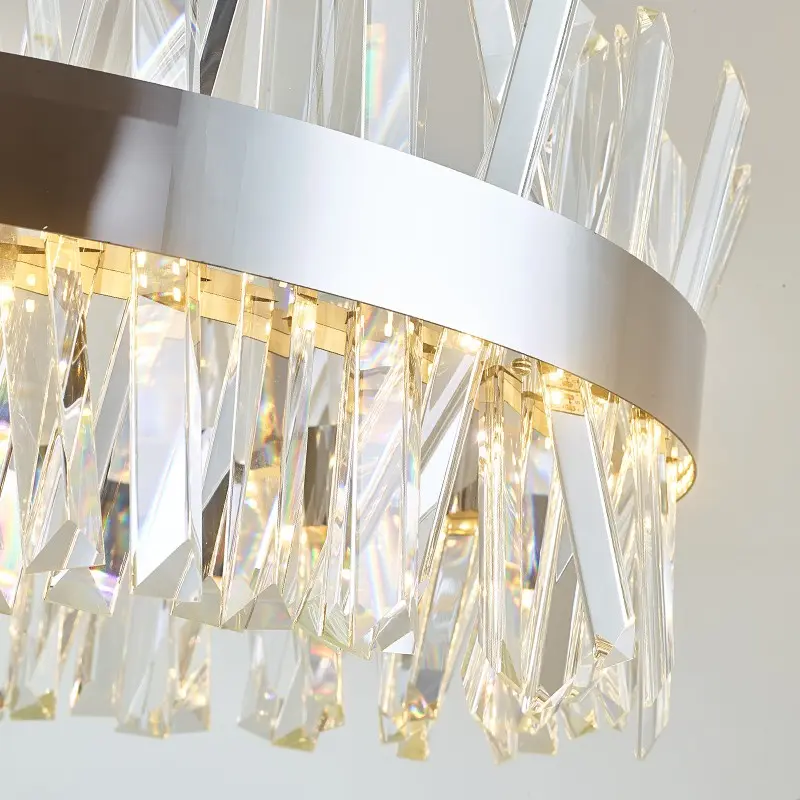 France Retro Crystal Chandeliers Hotel Restaurant Hall Luxury Ring Pendant Lights Living Dining Room Kitchen Island LED Lights