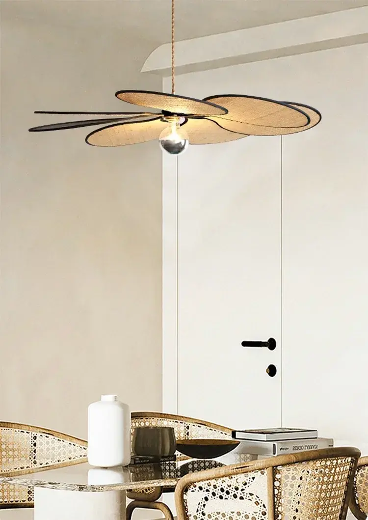 Wabi Sabi Restaurant Ceiling Pendant Lamp Japan Flower Straw Woven Pendant Light Chandelier in The Living Room Dining Room