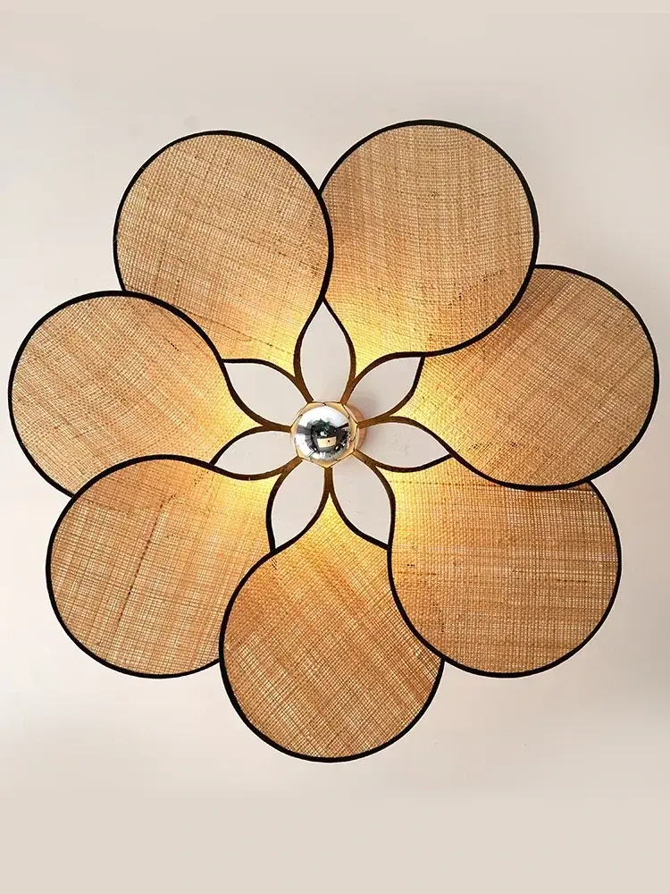 Wabi Sabi Restaurant Ceiling Pendant Lamp Japan Flower Straw Woven Pendant Light Chandelier in The Living Room Dining Room