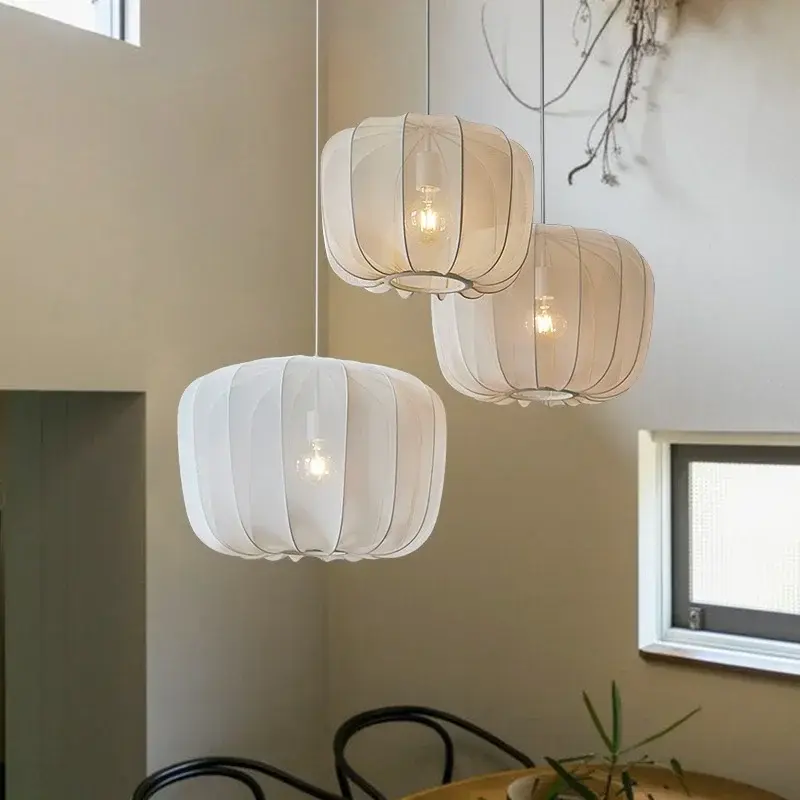 Minimalist Hotel Restaurant Shop Ceiling Light Modern Fabric Ceiling Pendant Lamp Wabi Sabi Living Room Led Ceiling Lamp E27
