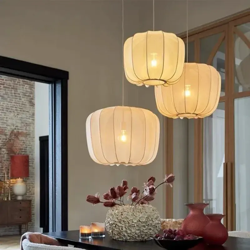 Minimalist Hotel Restaurant Shop Ceiling Light Modern Fabric Ceiling Pendant Lamp Wabi Sabi Living Room Led Ceiling Lamp E27